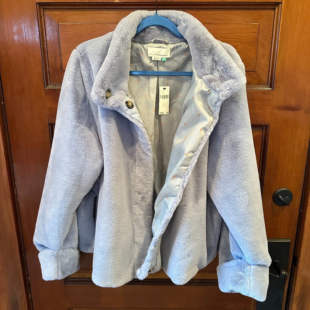 NWT Anthropologie A+ Moonlight Faux Fur Jacket in Sky Blue 2x Plus Size - Picture 2 of 9